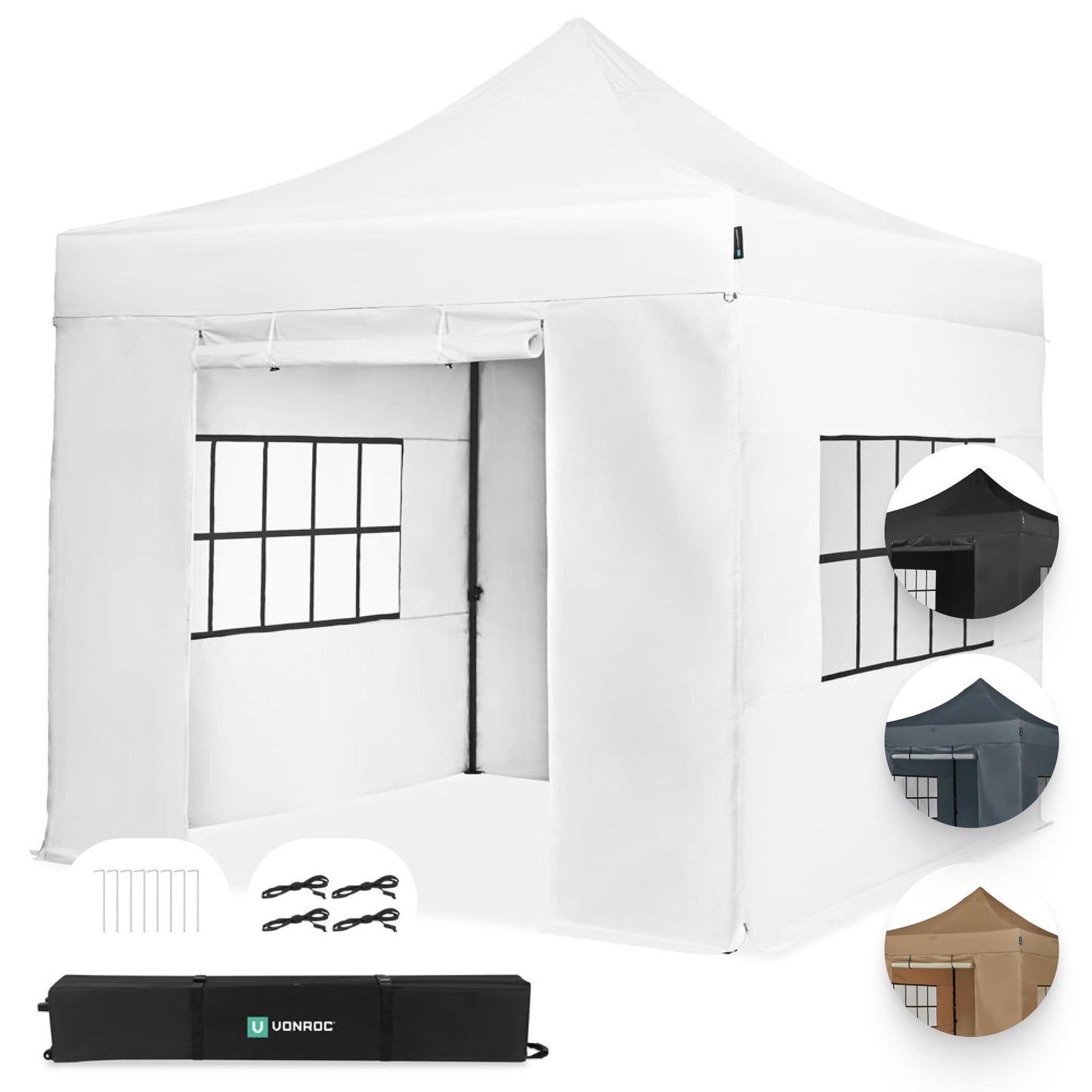 VONROC Gazebo 3 x 3 m Waterproof Stable – Party Tent EasyUp System [3Min Assembly] Pop-up Folding Gazebo Modular Expandable as Festival Tent, Garden Gazebo