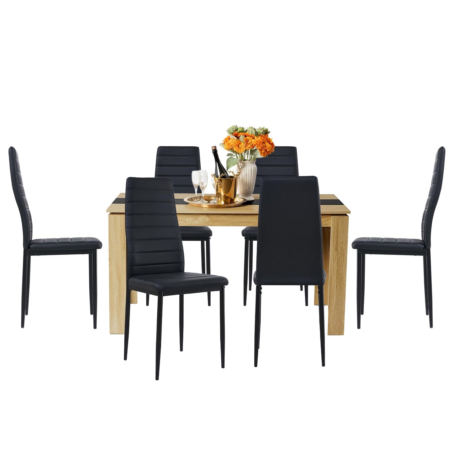 FURNITABLE Esstisch mit 4 Stühlen Esszimmergruppe, 4er Set Esszimmerstühle und Rechteckig Holztisch Essgruppe für Wohnzimmer Küche Büro (110 * 70cm Tisch+4 Schwarz Stühle)