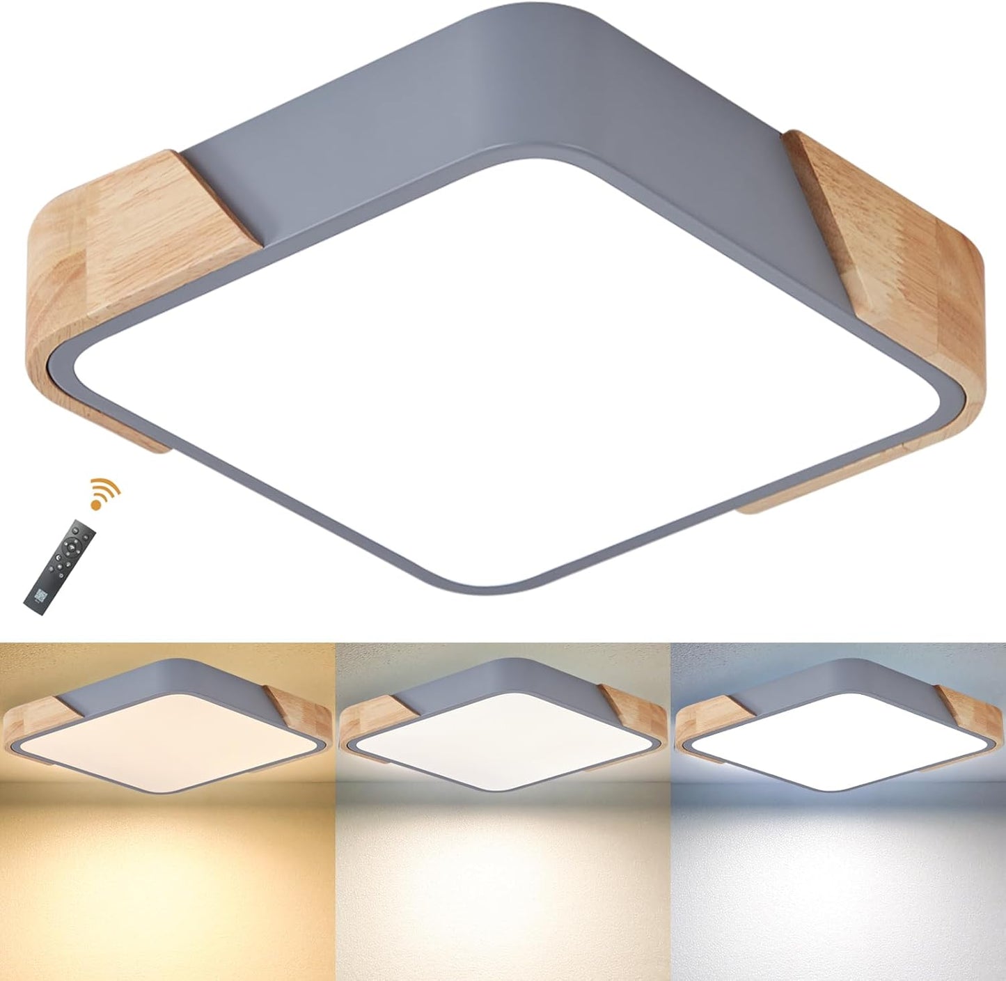 LED Wooden Ceiling Lights, Thin Flat Modern Flush-Mounted Light, Ceiling Lighting Lamps for Dining Room, Hallway, Living Room, Kitchen, Bedroom, 30 cm x 30 cm, 24 W, Warm White, 3000 K