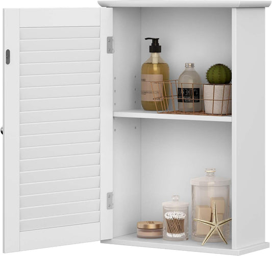 VASAGLE BBC24WT Wall Cabinet, Bathroom Cabinet, Medicine Cabinet with Height-Adjustable Shelf, Bathroom Cabinet with Door, 40 x 16 x 60 cm, Wood, White