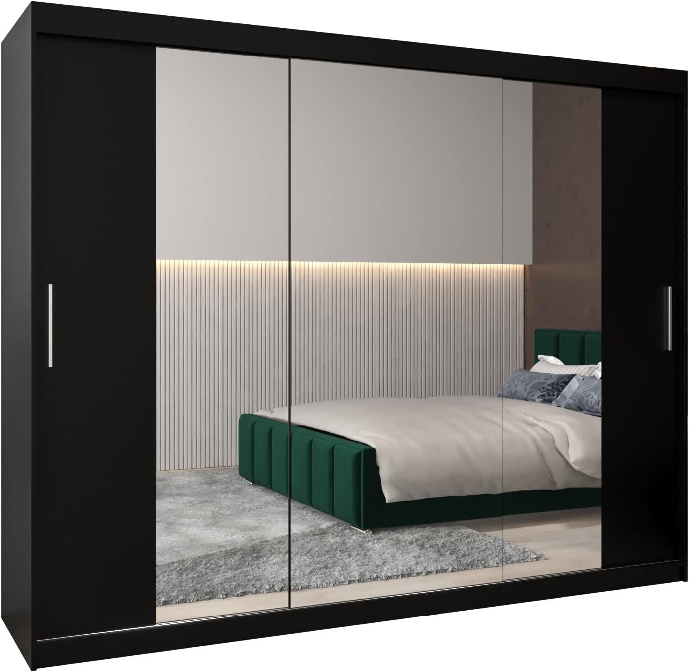 MEBLE KRYSPOL Kleiderschrank mit Spiegel Tokyo 2 - Garderobenschrank - Schrank Schlafzimmer - Mehrzweckschrank DREI Schiebetüren - Regalen - Flur Möbel - Kleiderstange Schrank - Allzweckschrank