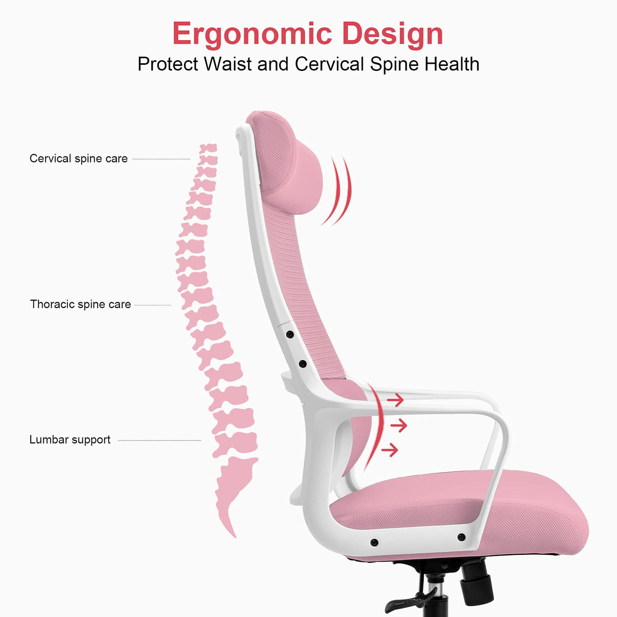 Ergonomic Office Chair with Height Adjustable Headrest, High Back, Lumbar Support, Silent Casters, Heavy Duty Chair for Conference Workspace Area, EN1335 Standard (Grey)