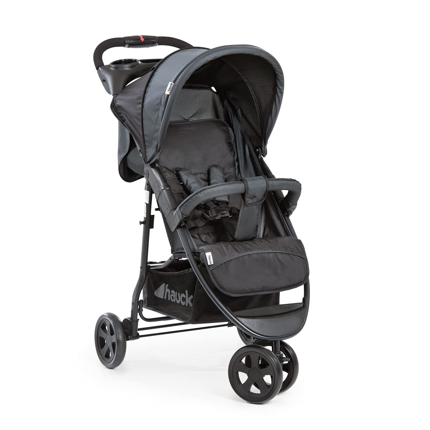 hauck Citi Neo II, Caviar/Stone - 3 Wheeled Pushchair with Raincover, Cup Holder & Tray, Lightweight (only 7.5 kg), Compact & One Hand Folding, XL Basket, from Birth up to 22 kg