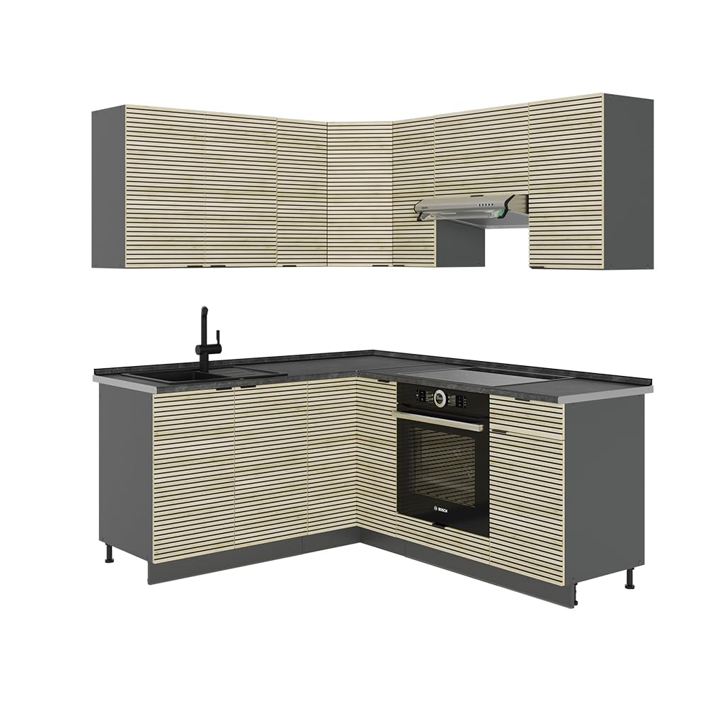 Vicco Fame-Line Corner Kitchen 160 x 190 cm White High Gloss / Anthracite without Worktop