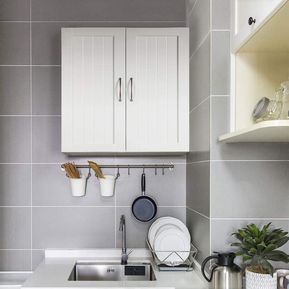 Yaheetech Bathroom Cabinet Wall Cabinet with 3 Doors Bathroom Cabinet Wall Shelf Kitchen Cabinet with Height-Adjustable Shelf for Bathroom Kitchen Laundry Room 75 x 31 x 60 cm