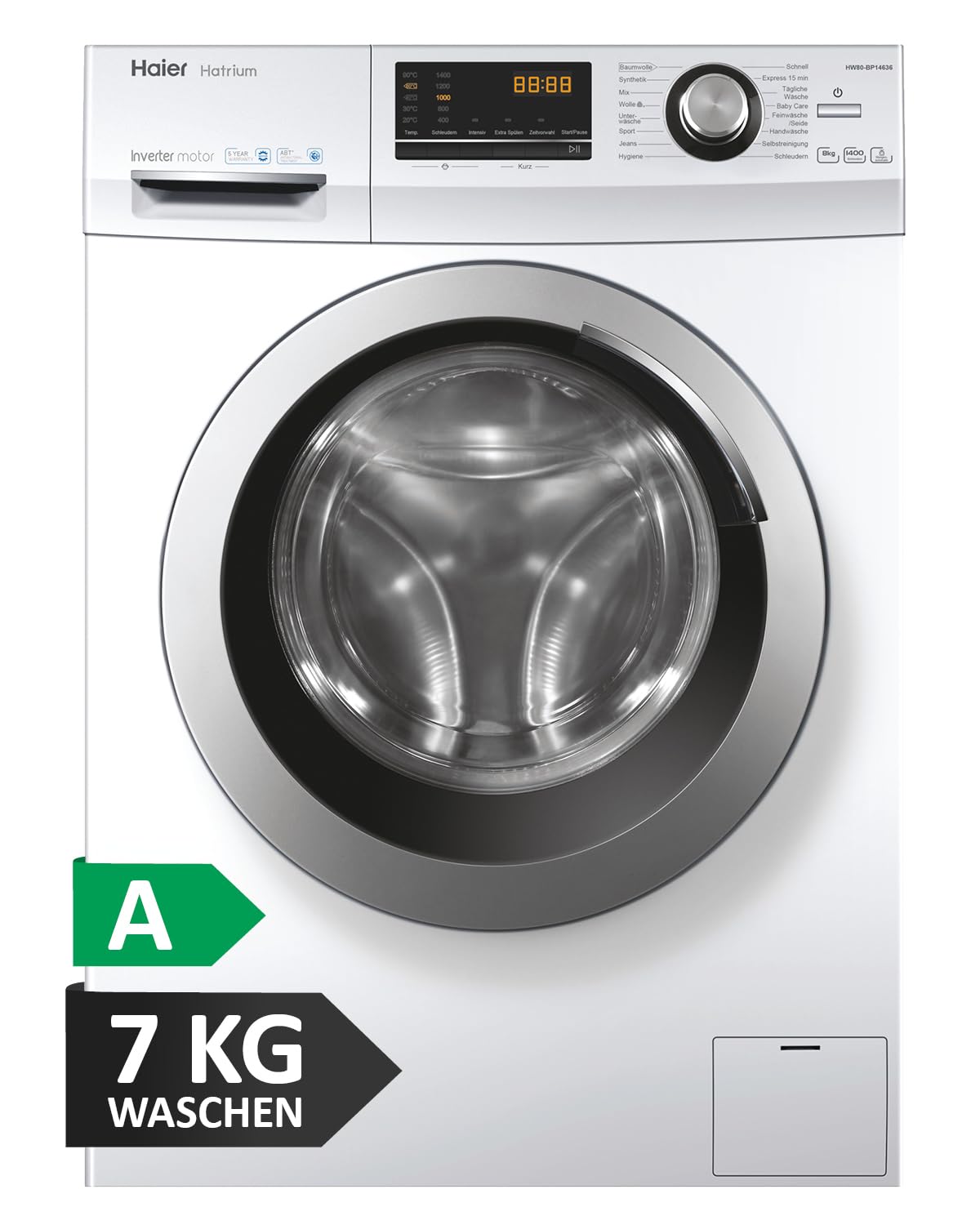 Haier I-Pro Series 1 HW100-BP14929 Washing Machine, 10 kg, A: Best Efficiency, Inverter Motor, Steam Programmes, XL Drum, Aquastop Hose