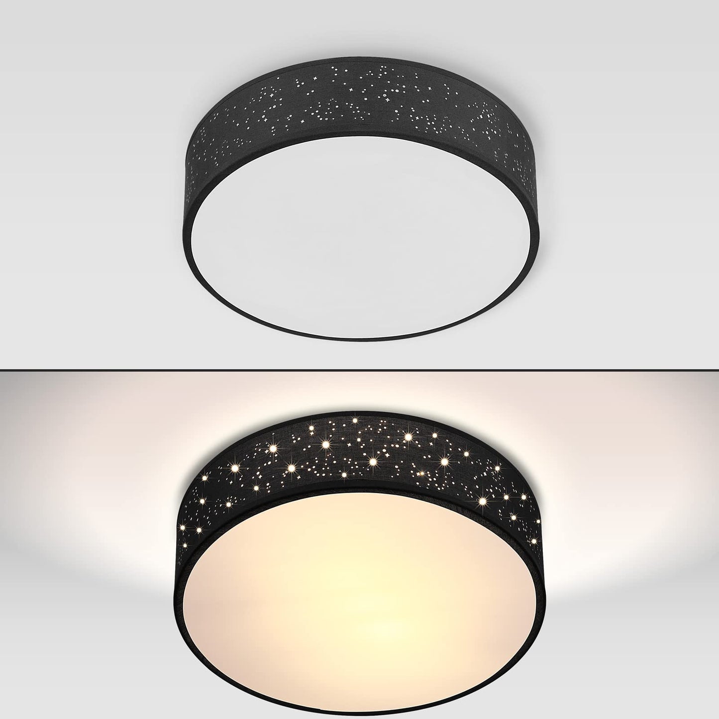 MONZANA® Ceiling Light Starry Sky Living Room Bedroom E27 Grey Round 38 cm Fabric Shade 2 Bulbs 40 W Kitchen Lamp Ceiling Light Fabric Ceiling Lamp