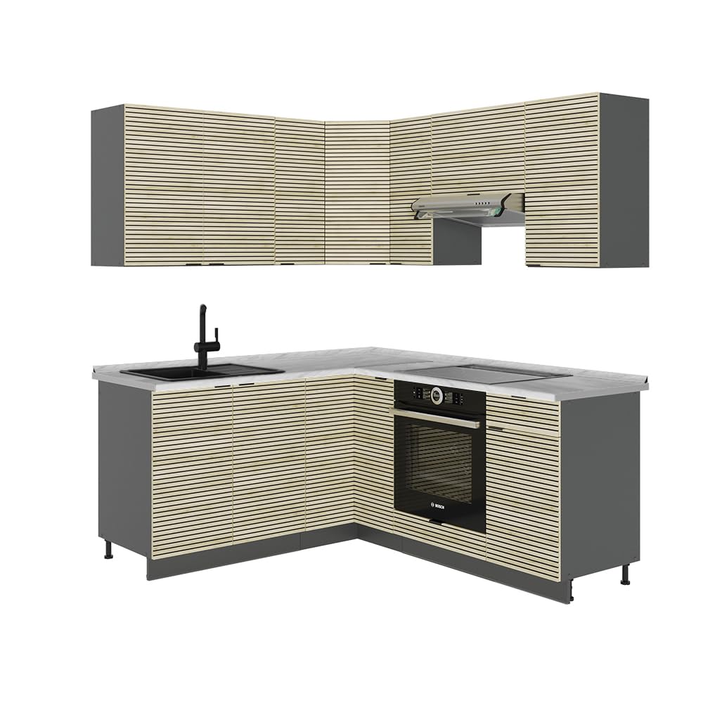 Vicco Fame-Line Corner Kitchen 160 x 190 cm White High Gloss / Anthracite without Worktop