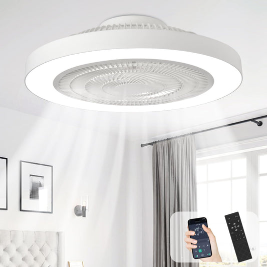 Depuley Ceiling Fan with Light: 20 Inch Ceiling Fan for Bedroom Modern Flat with Lighting - Smart App and Remote Control White Bladeless Fan with Lamp for Kitchen