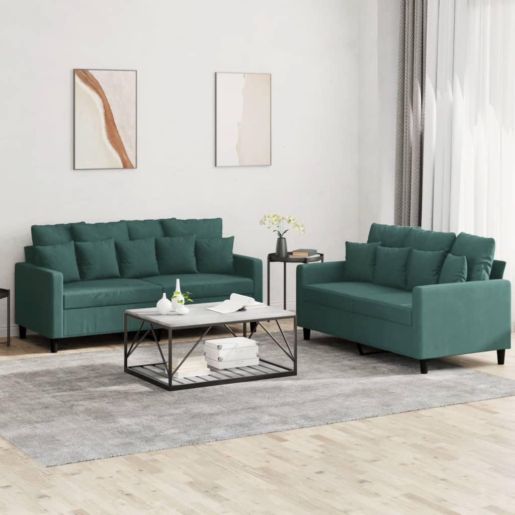 Willood 3-TLG. Sofagarnitur mit Kissen Dunkelgrau Samt,Sofa geeignet für Wohnzimmer, Sofa Set, mit Armlehnen und Kissen