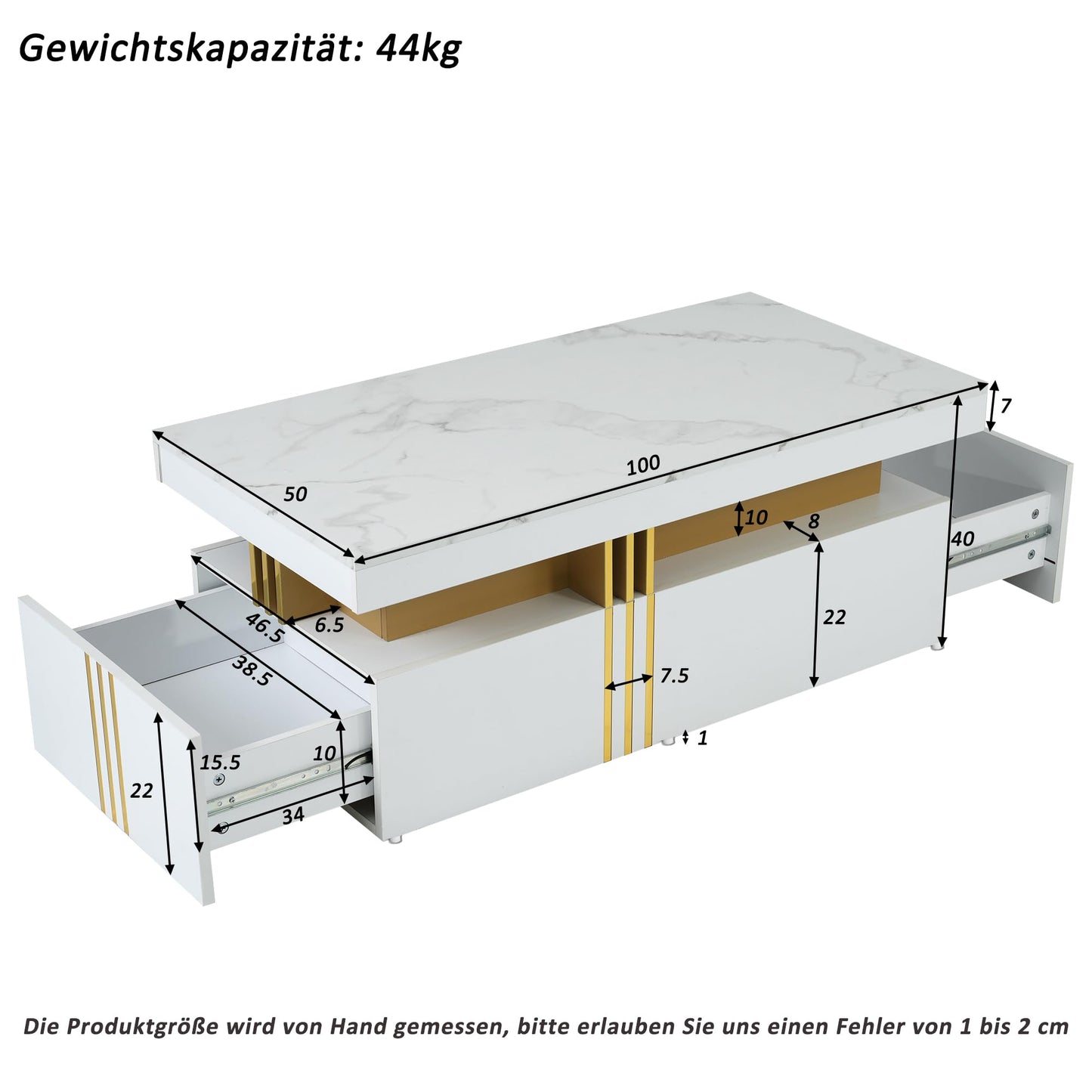 Merax Coffee Table LED High Gloss Middle Table Tea Table for Living Room Black Living Room Table with 2 Drawers and Open Compartment, Rectangular Side Table Sofa Table Coffee Table for Bedroom Office