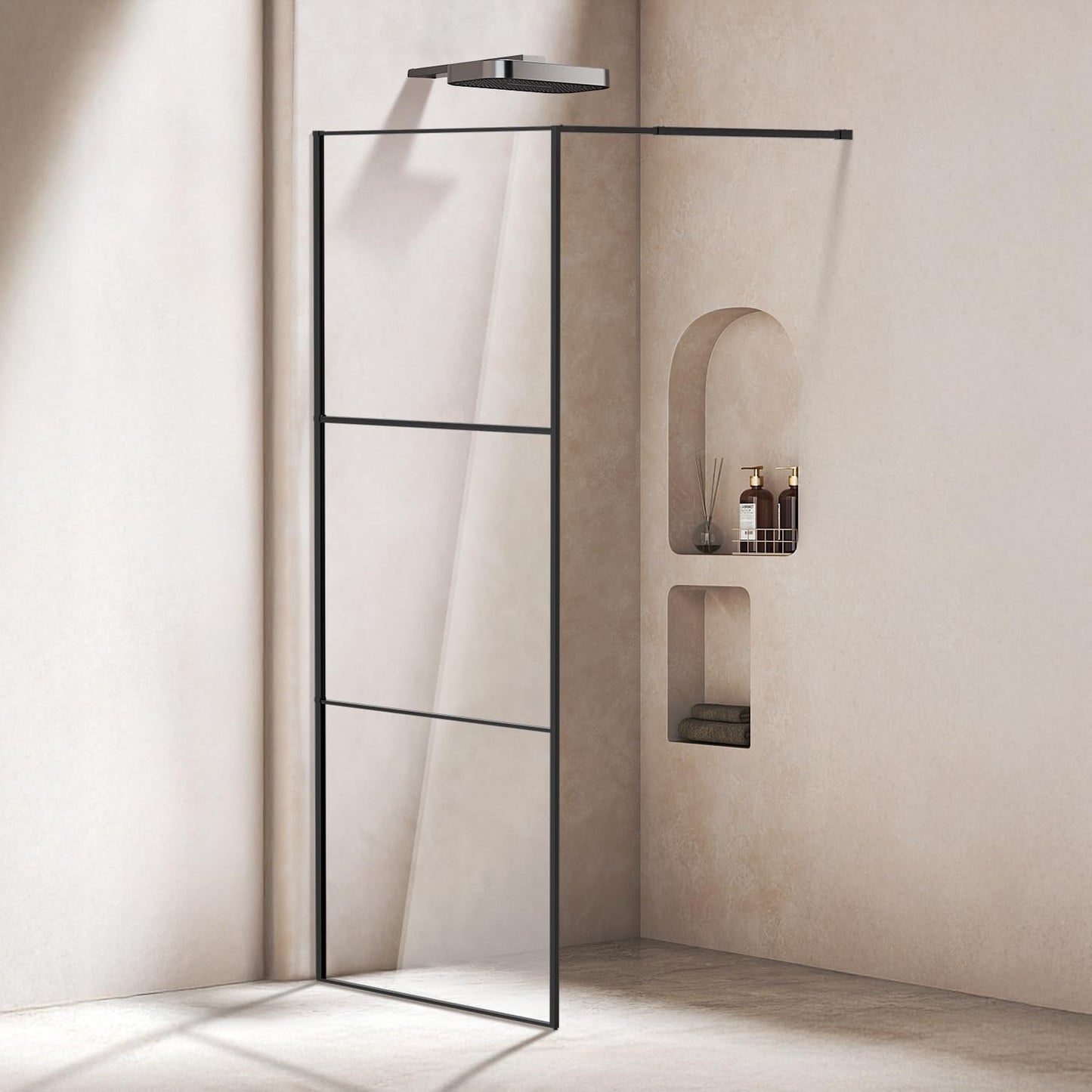 Shower Screen 80 x 200 cm Walk-in Shower Shiny Silver 3-Piece Segmented Full Frame 5 mm Tempered Safety Glass Right/Left Mountable for Floor or Shower Tray