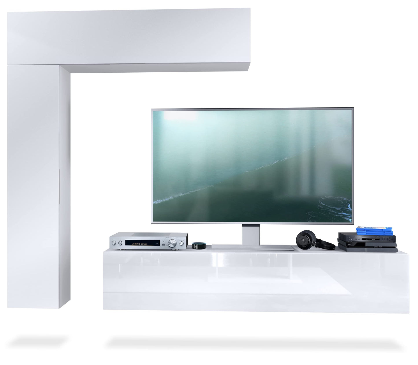 Vladon Taurito Wall Unit, Made in Germany, Matte White / Black High Gloss - Modern Wall Unit for Your Living Room (320 x 182 x 39 cm)