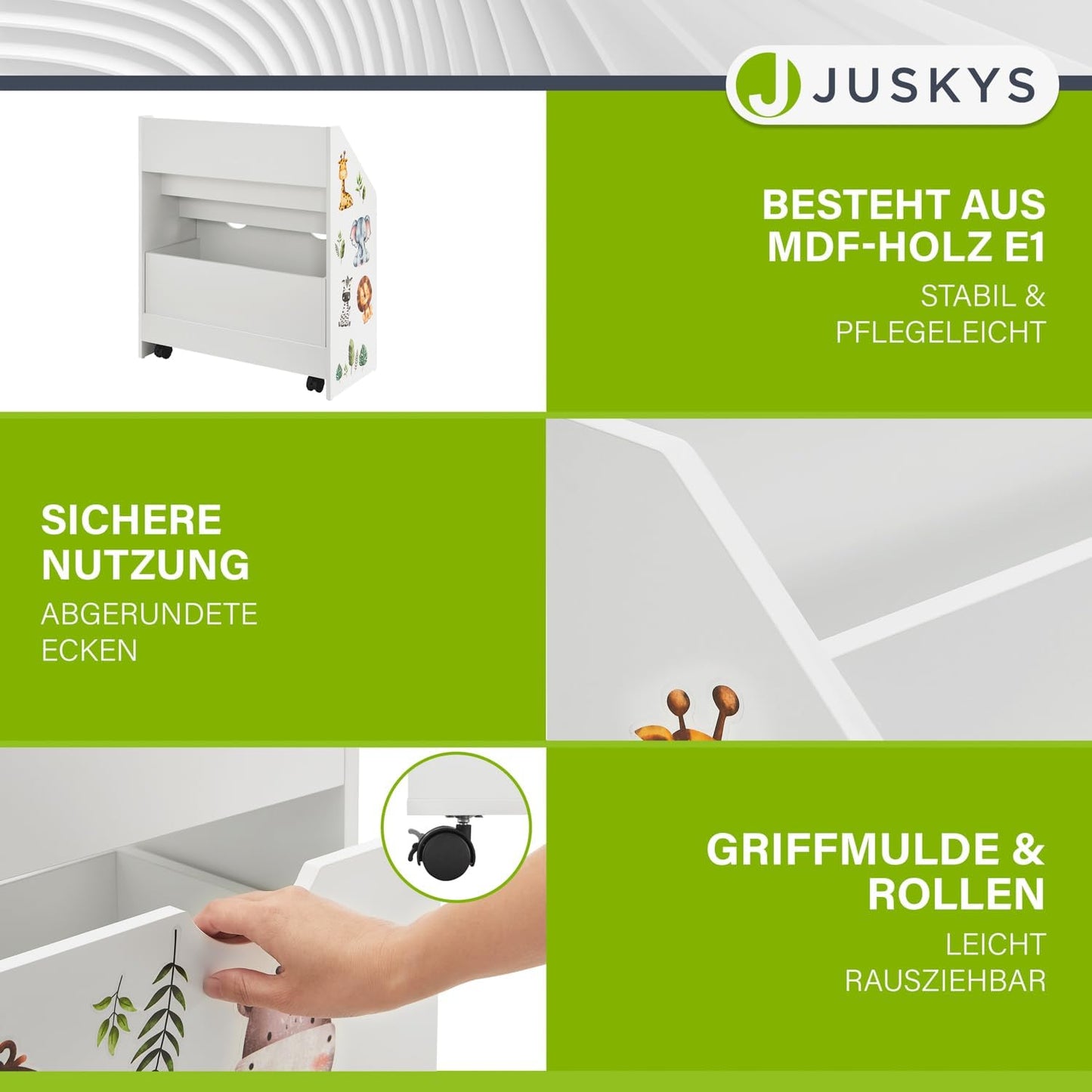 Juskys Children's Bookcase with 3 Compartments & Toy Box - Wooden Shelf 63 x 30 x 70 cm BTH - Storage of Books & Toys in the Children's Room - White