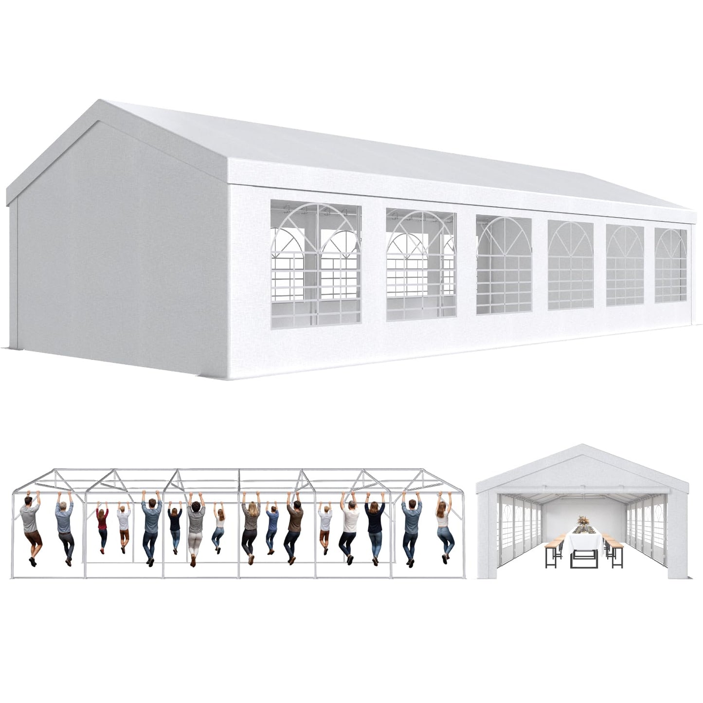 JUMMICO Gazebo Party Tent 4 x 6 Waterproof Stable Garden Tent UV Protection 50+ Tent 170 g PE Tarpaulin Marquee Beer Tent Garden Gazebo for Garden, Party, Festival, Wedding, White