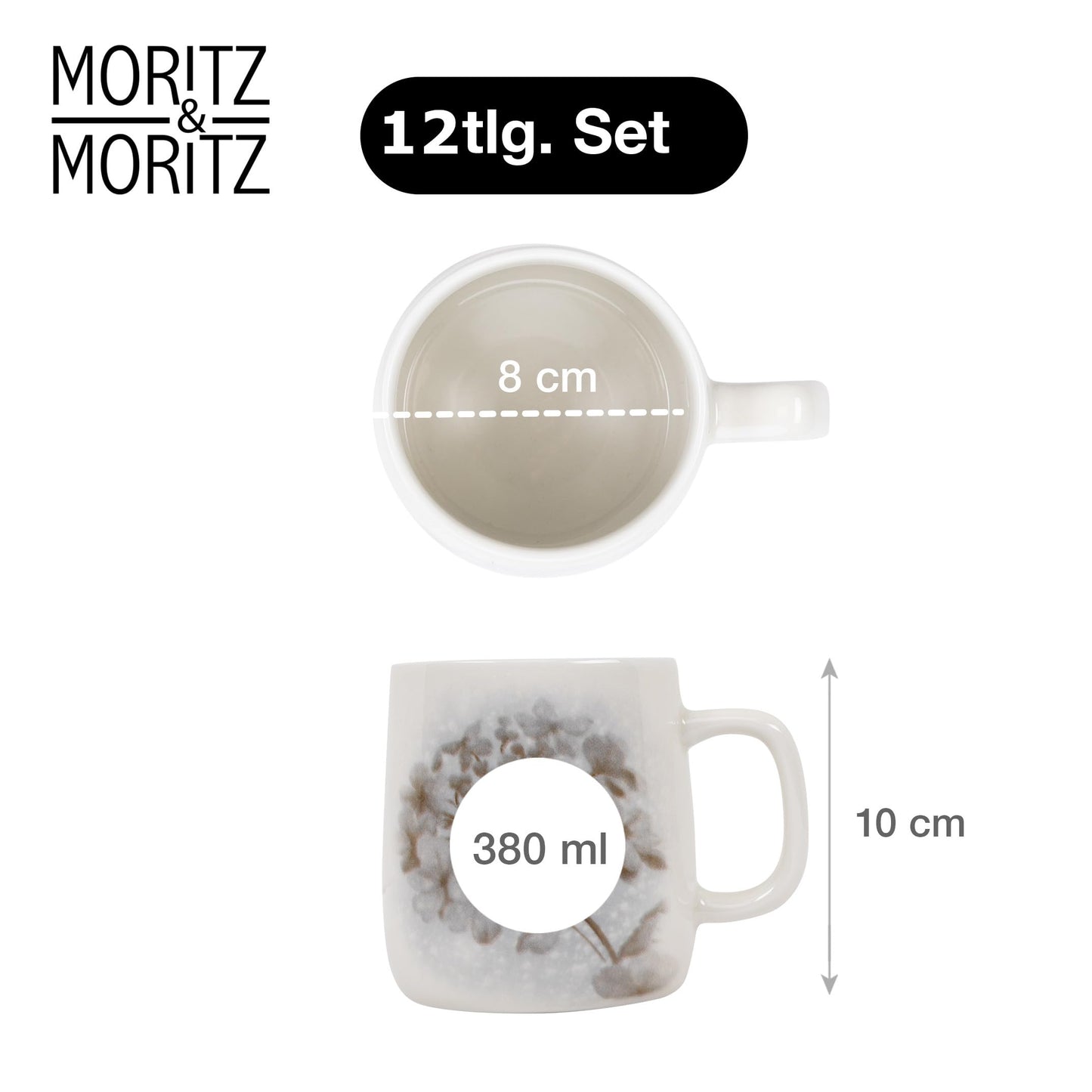 Moritz & Moritz BLOSSOM 18-Piece Crockery Set for 6 People, Elegant Plate Set Made of High-Quality Porcelain with Floral Design, Crockery Set of 6 x Dinner Plates, 6 x Dessert Plates, 6 x Soup Plates
