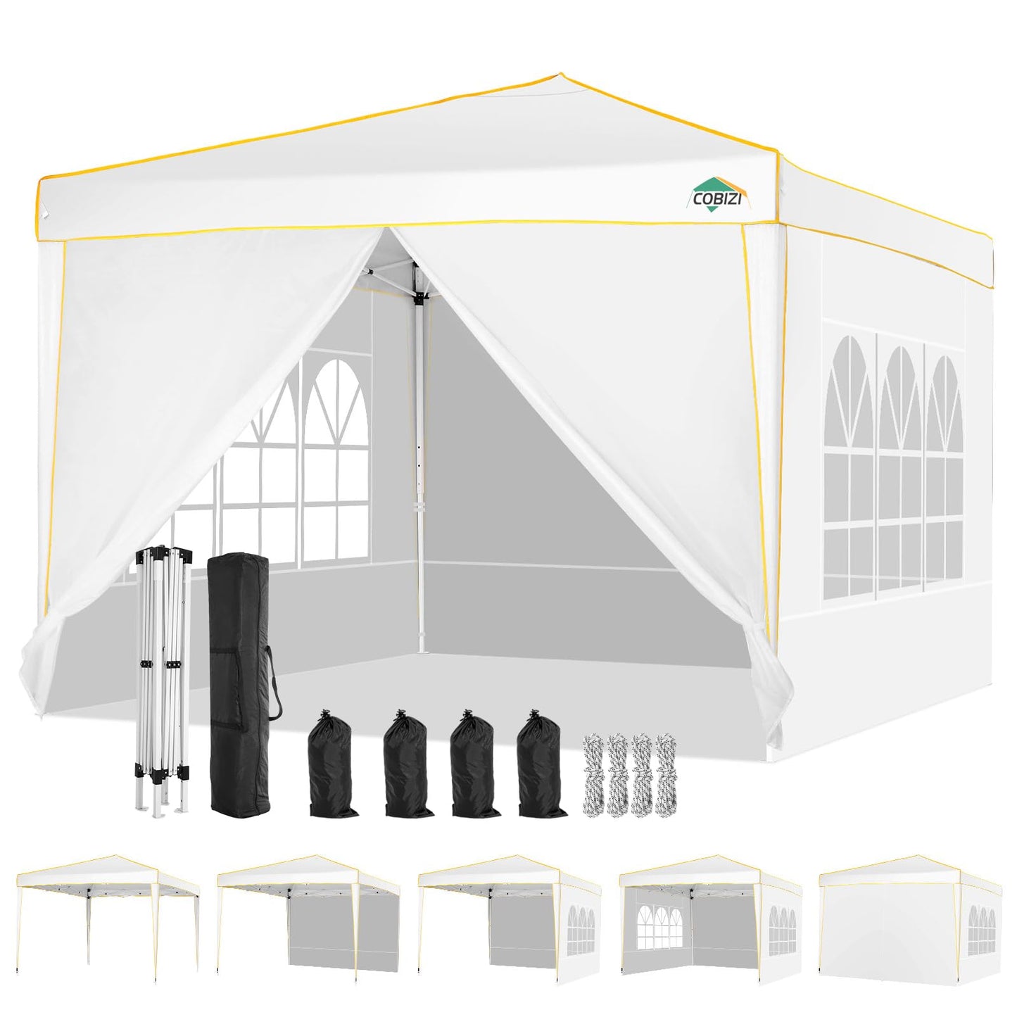 COBIZI Pavillon 3x6,Faltpavillon 3x6 Wasserdicht Stabil Winterfest, Sofort aufklappbare Vordächer Outdoor Gartenzelt mit 6 Seitenteilen, für Party Garten Festival, Weiß