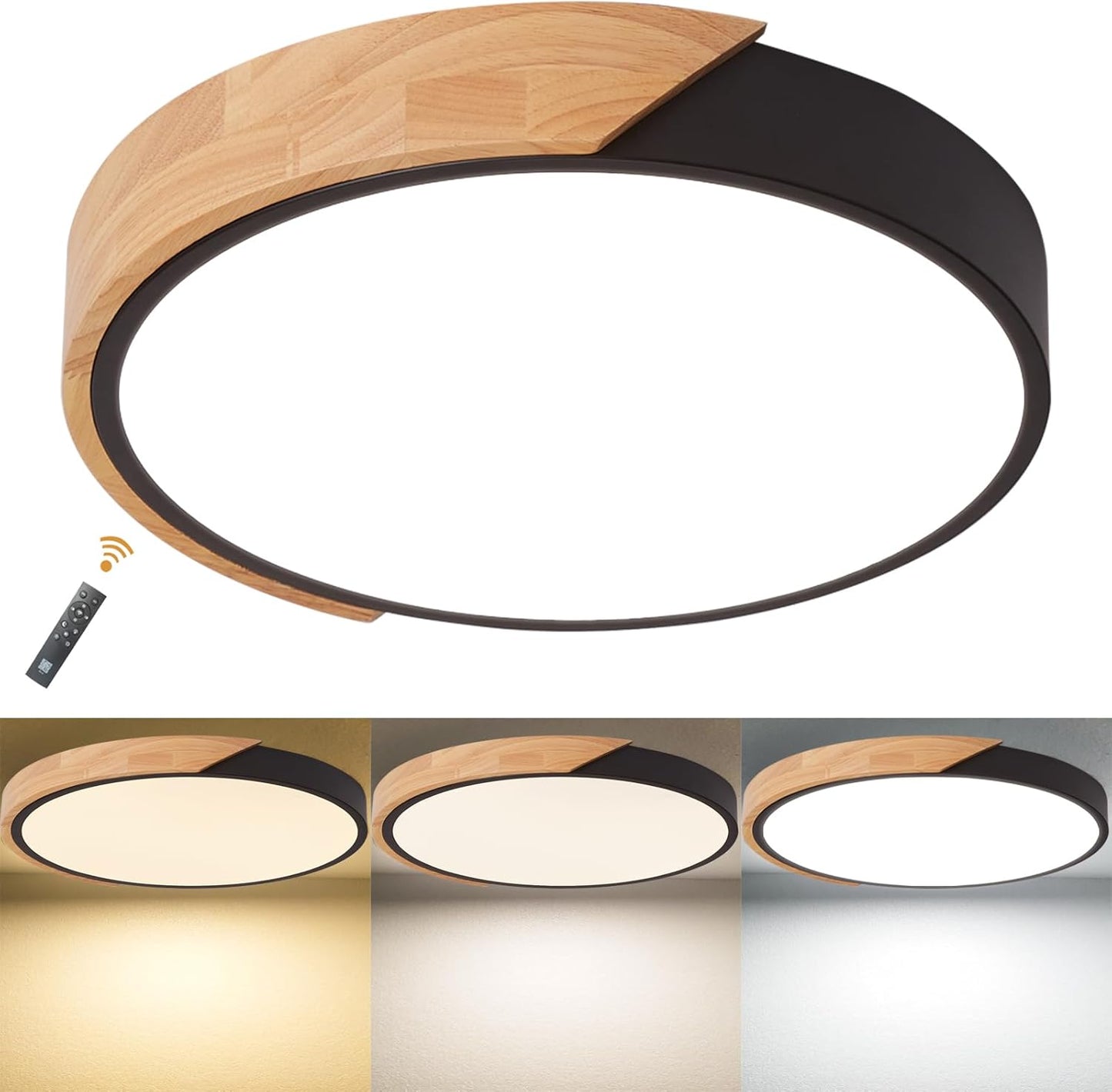 LED Wooden Ceiling Lights, Thin Flat Modern Flush-Mounted Light, Ceiling Lighting Lamps for Dining Room, Hallway, Living Room, Kitchen, Bedroom, 30 cm x 30 cm, 24 W, Warm White, 3000 K