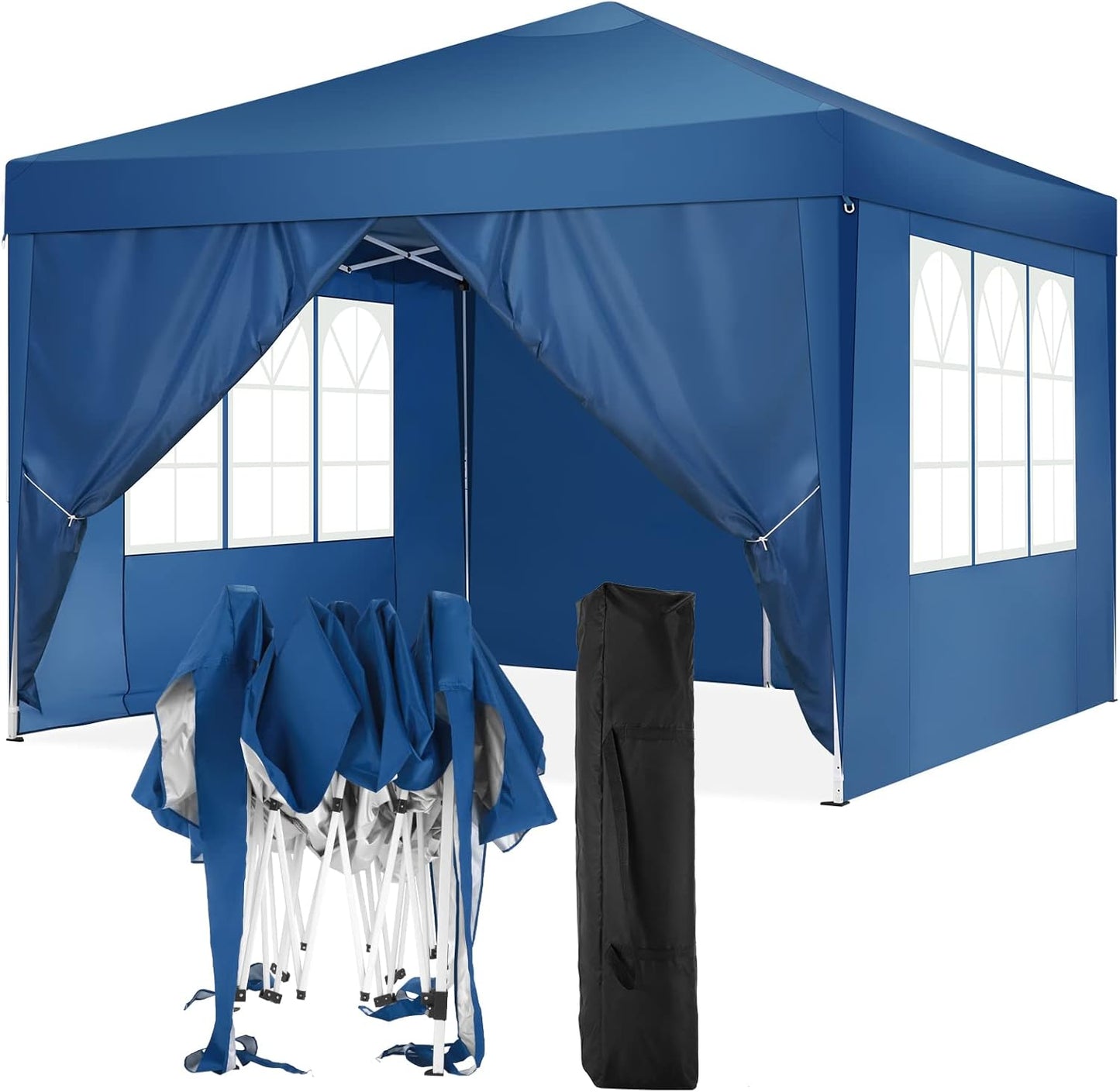 COBIZI Gazebo 3 x 6 Folding Gazebo Waterproof Stable Winterproof Foldable Party Tent with 6 Side Panels Pop Up Garden Gazebo UV Protection 50+ Height Adjustable for Beach Wedding Camping White