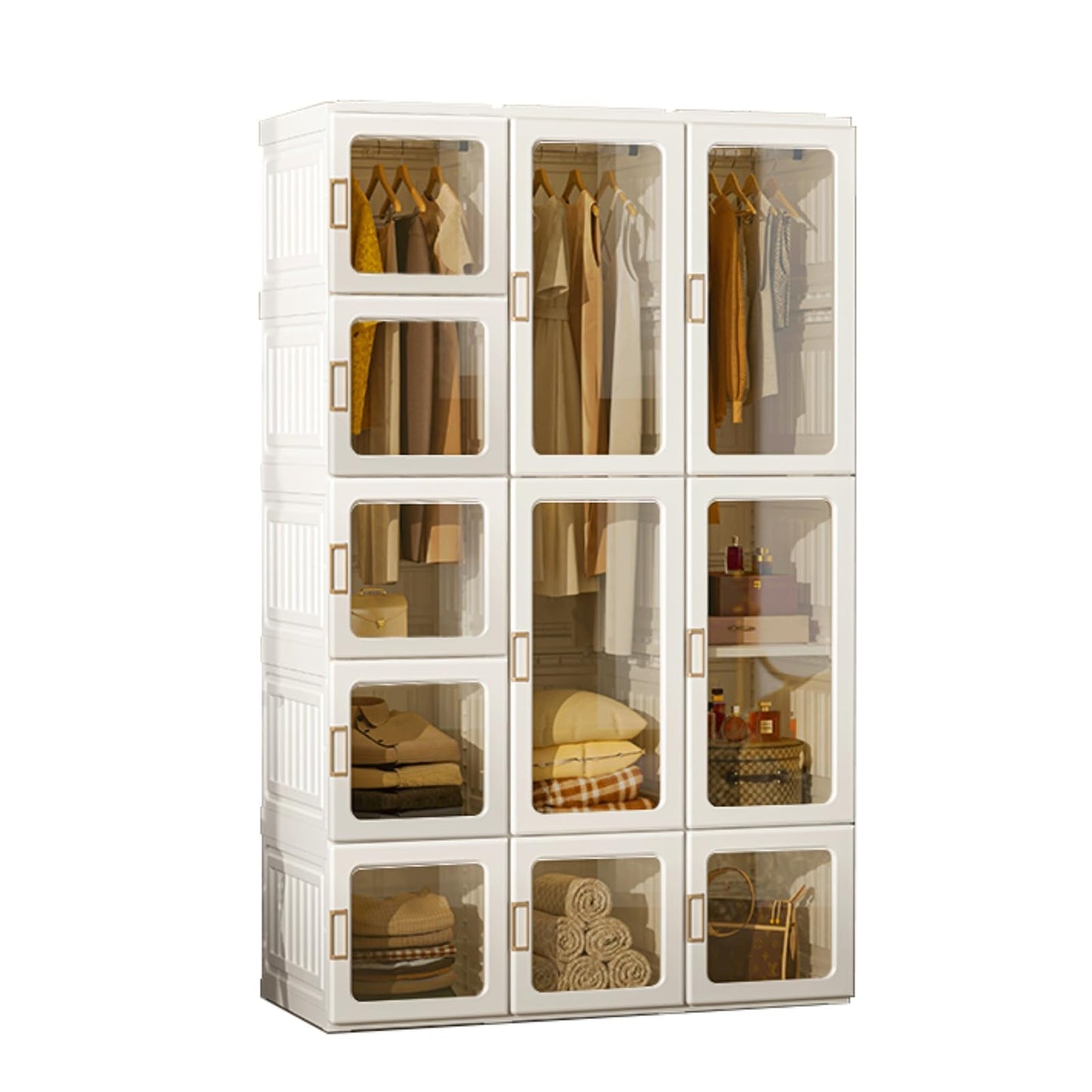 MAYIBOX Foldable Wardrobe, 104 x 170 x 50 cm, Quick Assembly, Versatile Wardrobe with Clothes Rail and Magnetic Doors, Perfect for Bedroom and Living Room, Brown Transparent Door Plate