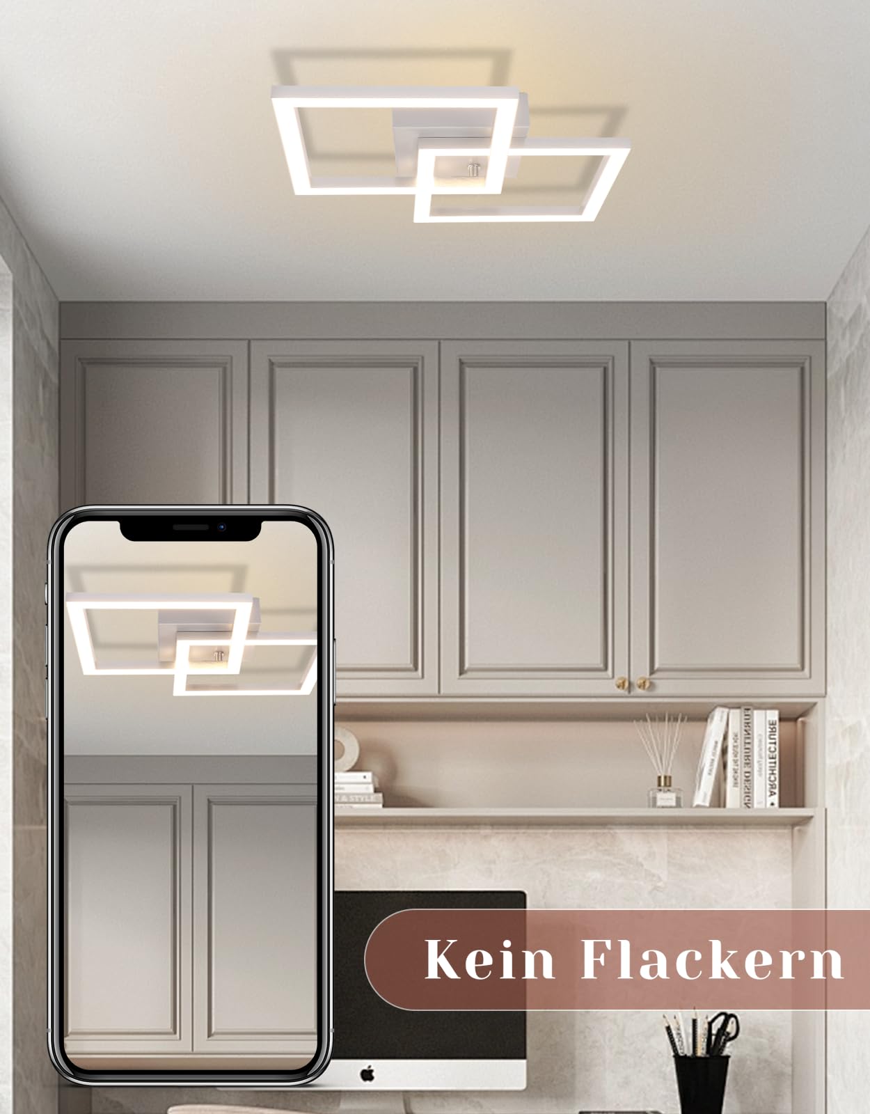 Homefire LED Ceiling Light, Kitchen, 24 W, Kitchen Lamp, Black, Living Room Lamp, Modern Design, Hallway Lamp, Warm White, Hallway, Bedroom Lamp, Square, for Living Room, Bedroom