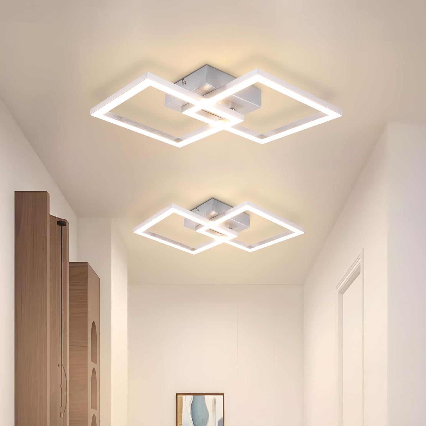 Homefire LED Ceiling Light, Kitchen, 24 W, Kitchen Lamp, Black, Living Room Lamp, Modern Design, Hallway Lamp, Warm White, Hallway, Bedroom Lamp, Square, for Living Room, Bedroom