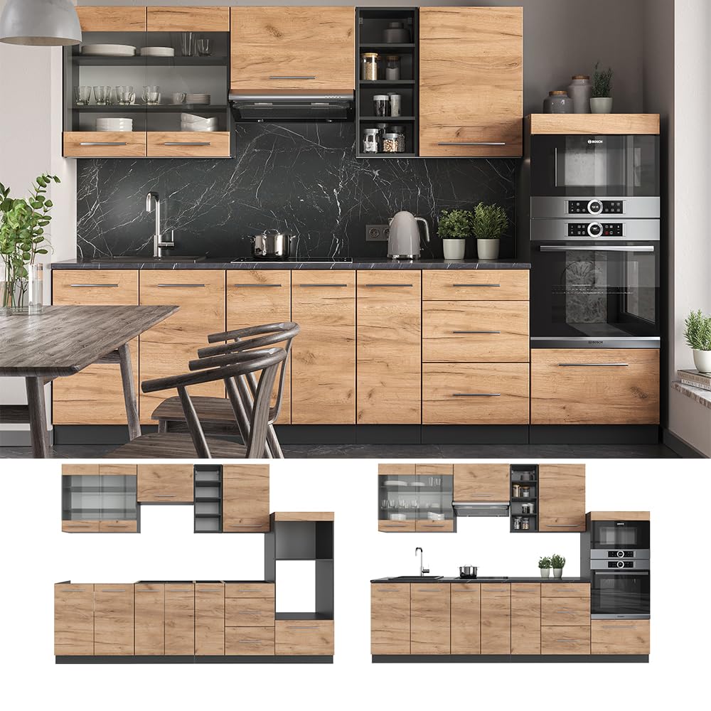 Vicco Kitchen Unit Fame-Line Goldkraft Oak / Anthracite 280 cm without Worktop