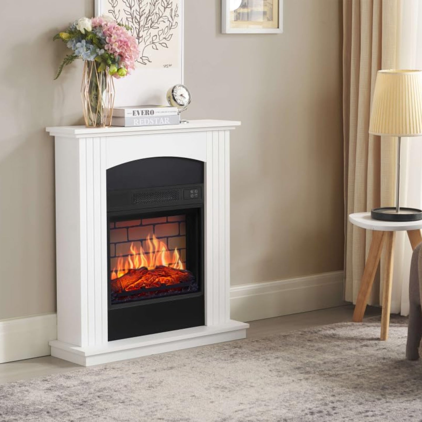 Collins AF18B Electric Fireplace 76 x 84 x 24 cm White 1.8 kW LED Flame Effect Thermostat 17-27°C