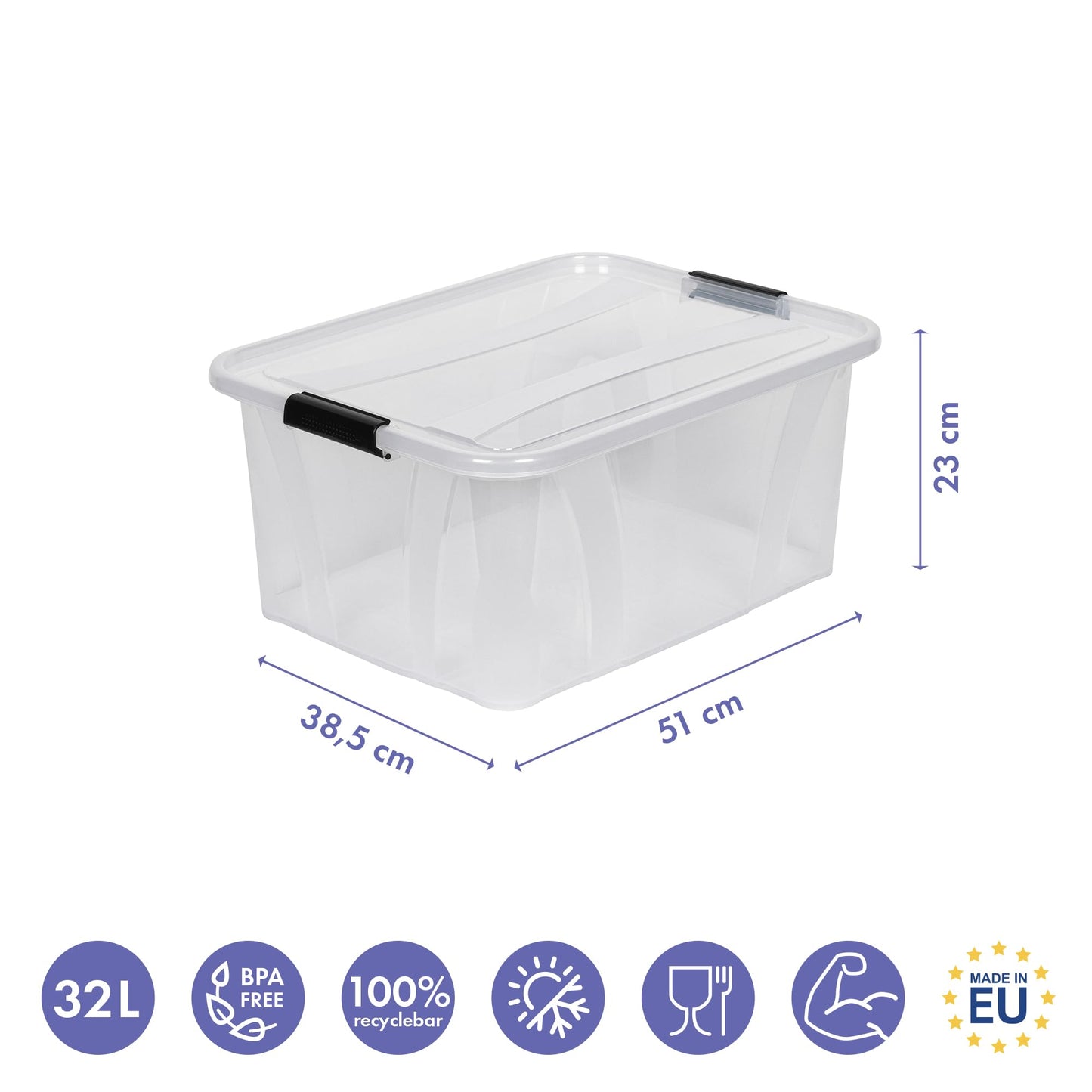 Kreher Master Storage Boxes with Lid in Transparent Design Various Sizes (Selectable) Made of Durable Plastic (80 Litres)
