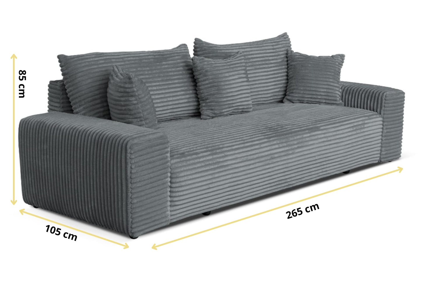 Cordo Sofa Bed 265 x 150 cm with Bed Box - Cord Sofa TILIA Wide Corduroy, SoftTouch Comfort, Nosage Spring, Removable Cushions, Easy Clean & Pet Friendly (Bronze)