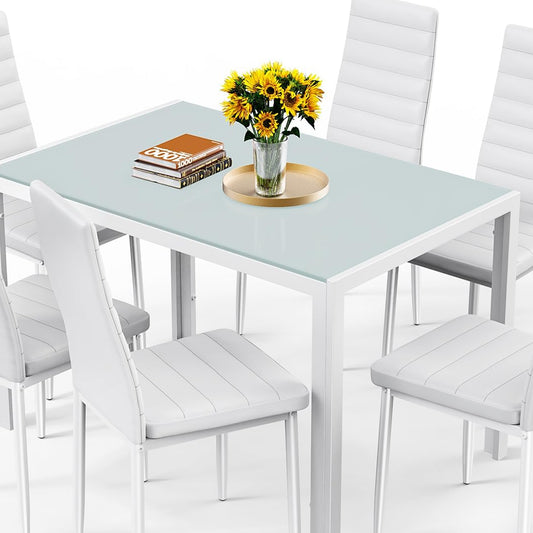 Bealife Dining Table with 4 Chairs Set, Dining Table and Chairs for 4 People, Dining Room 6 Chairs and Table, Set with Dining Table and Chairs for Kitchen, Dining Room and Living Room (Black, 4