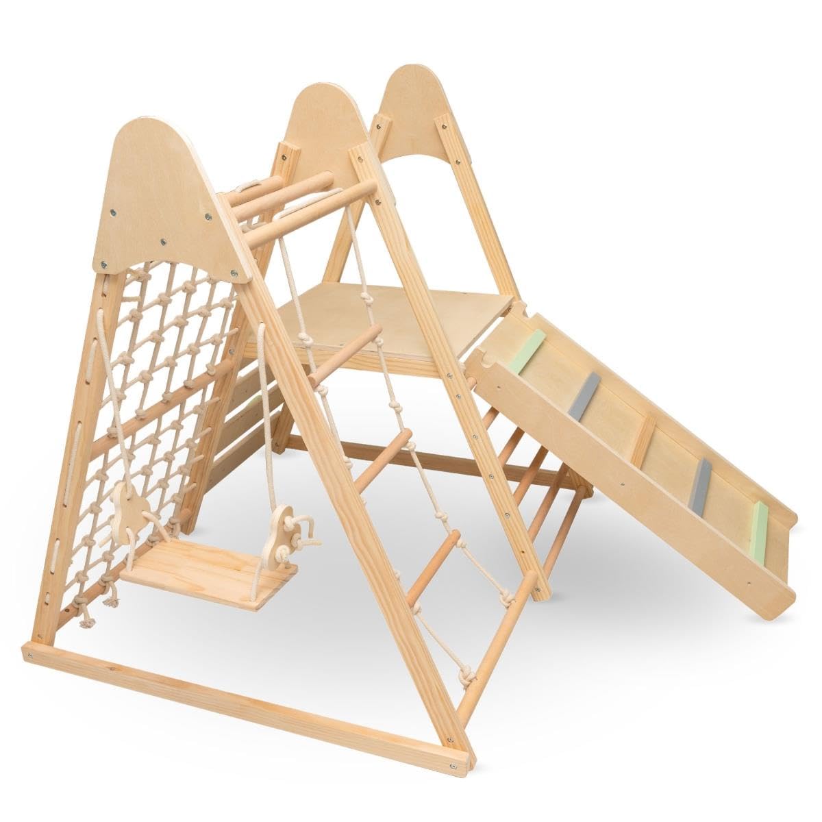 Mamabrum Wooden Pet Playground XL 5-in-1, Slide, Swing, Climbing Wall, Net and Ladder for Active Toddlers, Sturdy, for Active Homepage, Support Baby Development