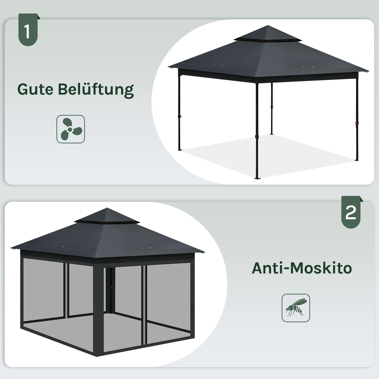 WOLTU Pavillon 3x3 m, Faltpavillon mit Moskitonetz, Partyzelt wasserdicht stabil, höhenverstellbares Partyzelt UV-Schutz, Gartenpavillon mit 4 Seitenteilen, Festzelt mit Tragtasche, Anthrazit
