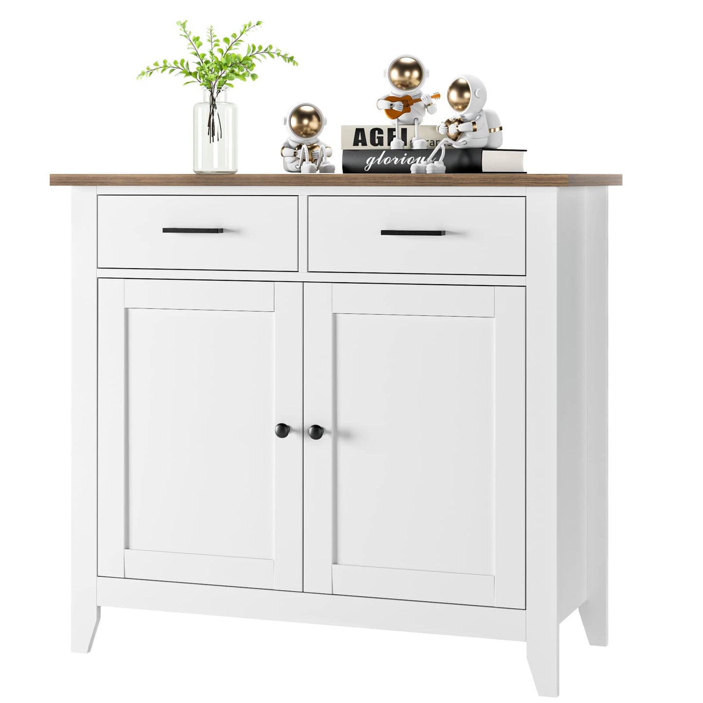 HOCSOK Kitchen Cabinet with Worktop, Sideboard with 2 Drawers and 2 Doors, Buffet Cabinet for Kitchen, Living Room, Dining Room, Hallway, Wood, Country House Style