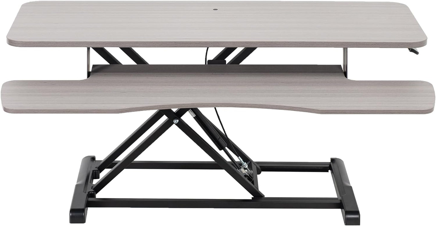 VIVO 32” Stehpult-Konverter mit höhenverstellbarem Aufsatz, Steh-Sitz-Arbeitsplatz für zwei Monitore und Laptop, mit breiter Tastaturablage, Schwarz, DESK-V000K