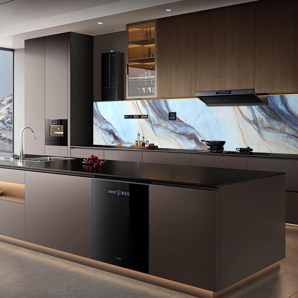 Luxury and Self-Adhesive Kitchen Back Wall - Simple and Stylish Wall Panels (High Gloss Marble White/Grey, 300 cm x 60 cm x 0.2 cm)