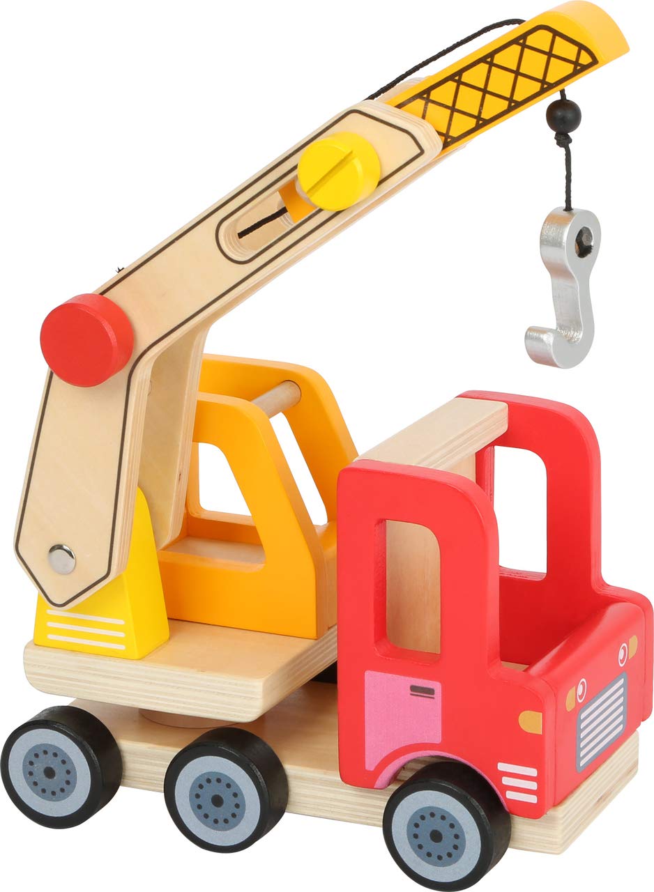 Small Foot 12007 Wooden Crane FSC 100% Certified with Construction Site Accessories 13 Pieces 360 Degree Rotation for Small Builders Toys Multi-Colour