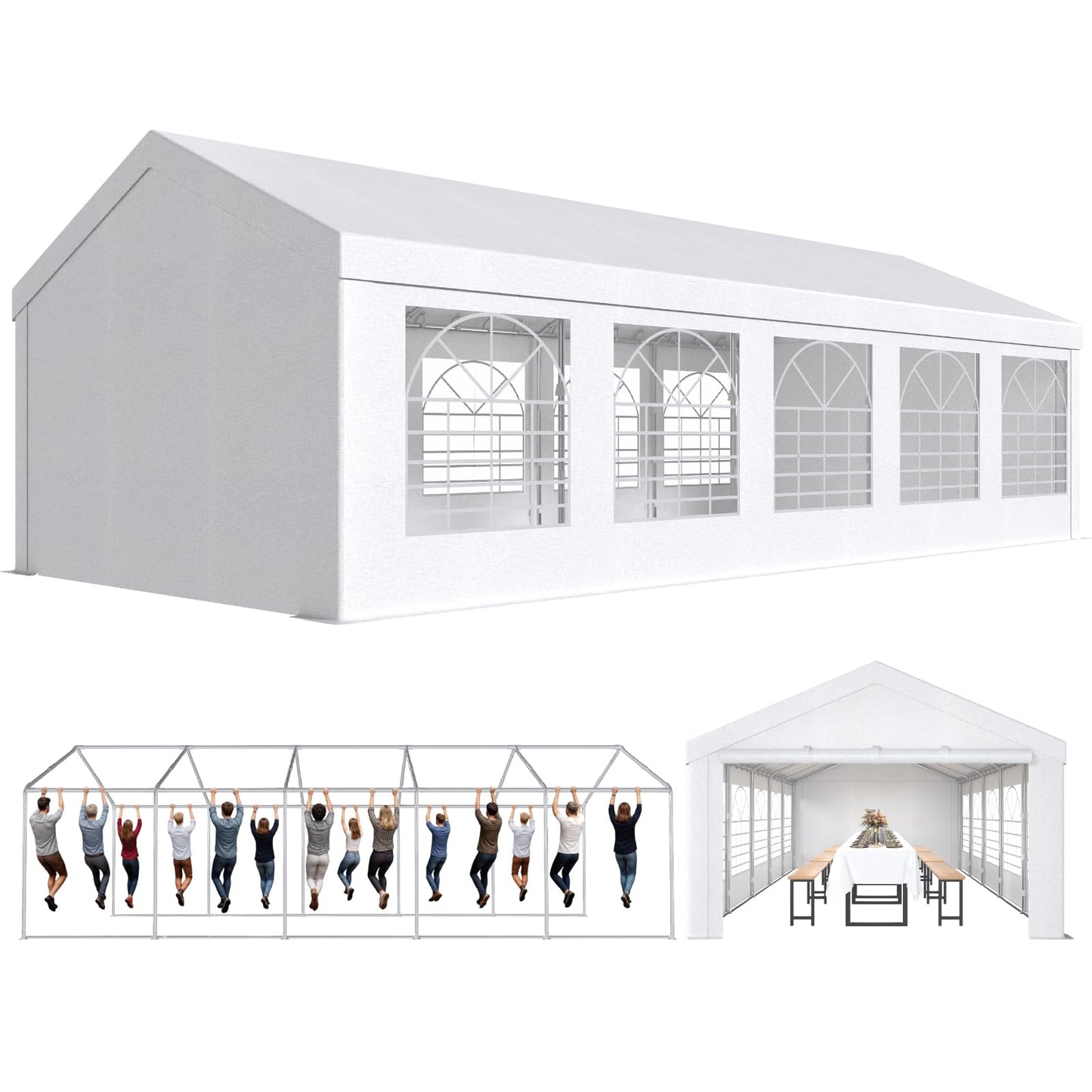 JUMMICO Gazebo Party Tent 4 x 6 Waterproof Stable Garden Tent UV Protection 50+ Tent 170 g PE Tarpaulin Marquee Beer Tent Garden Gazebo for Garden, Party, Festival, Wedding, White