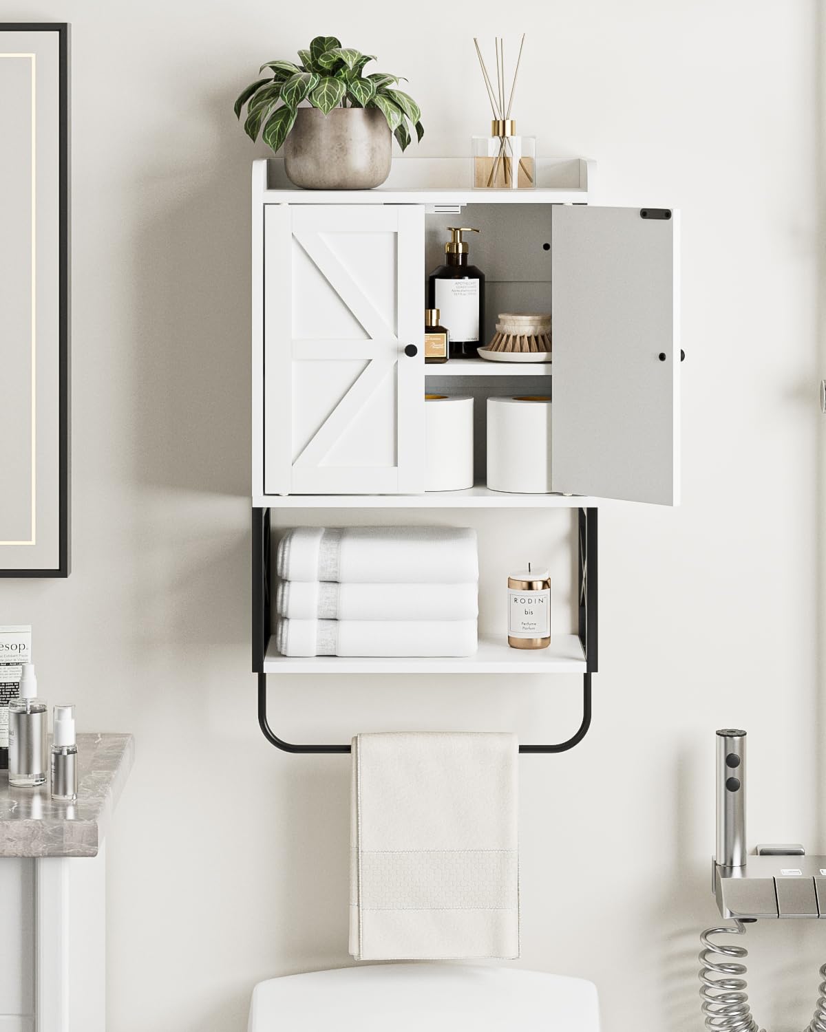 Bathroom Cabinet, Small Medicine Cabinets with Adjustable Shelf and Magnetic Locking Doors, Wall Mounted Hanging Cabinet for Bathroom/Laundry, White