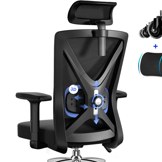 Daccormax Ergonomic Office Chair, Office Chair, Desk Chair with Adjustable Armrests, Soft Lumbar Support Made of Natural Sponge and Headrest, Executive Chair, Swivel Chair, Rocker Function, 150 kg