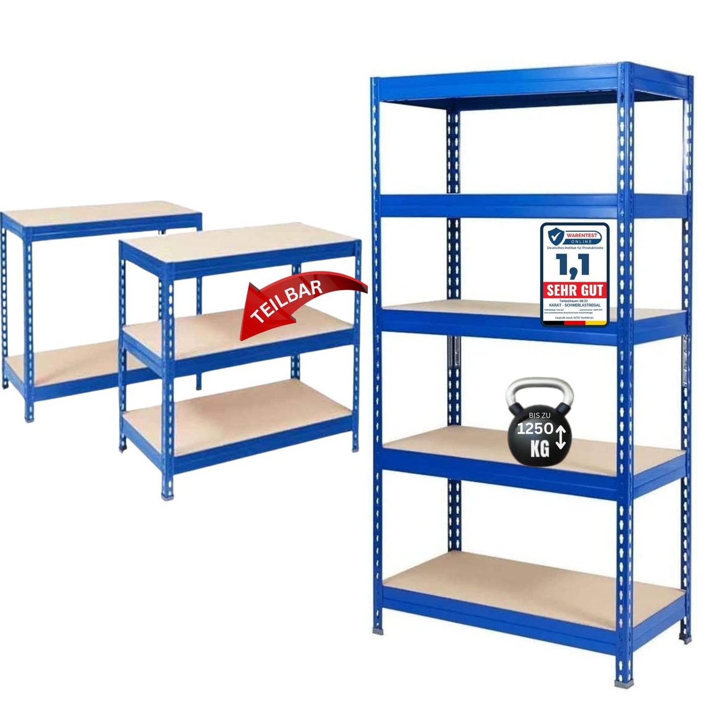 KARAT Heavy Duty Shelving – Plug-in Shelving Unit, Cellar Shelf, Storage Shelf, Workbench – Load Capacity up to 1500 kg – Quick Assembly and Stable (Galvanised, 180 x 90 x 45 cm)