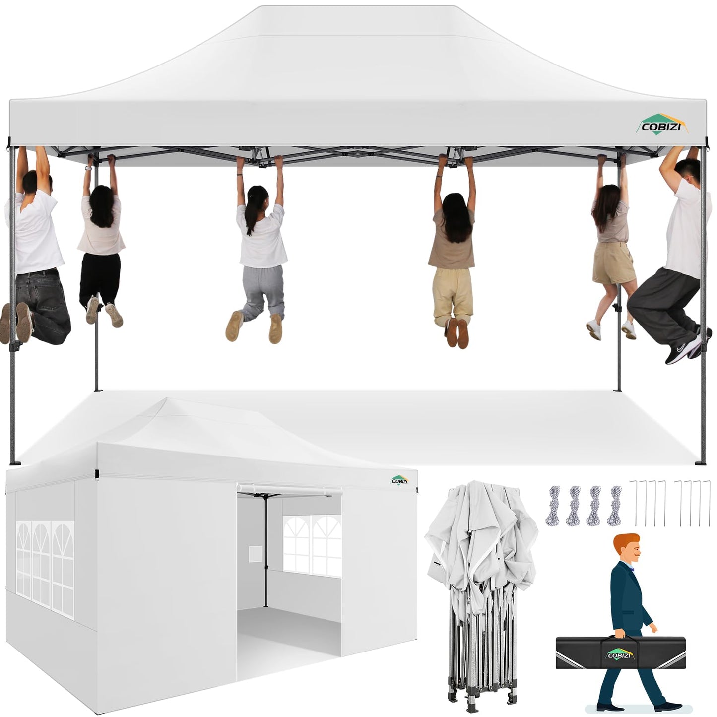 COBIZI Pavillon Faltpavillon 3x3 wasserdicht stabil Winterfest,Outdoor faltbar partyzelt，gartenpavillon mit 4 Seitenteilen und 4 Sandsack und Laufradtasche, Schwarz