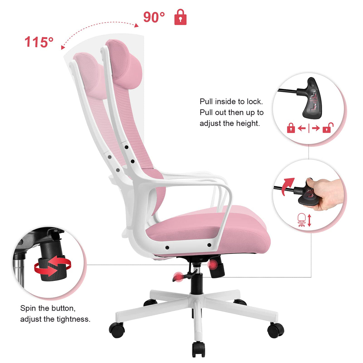 Ergonomic Office Chair with Height Adjustable Headrest, High Back, Lumbar Support, Silent Casters, Heavy Duty Chair for Conference Workspace Area, EN1335 Standard (Grey)