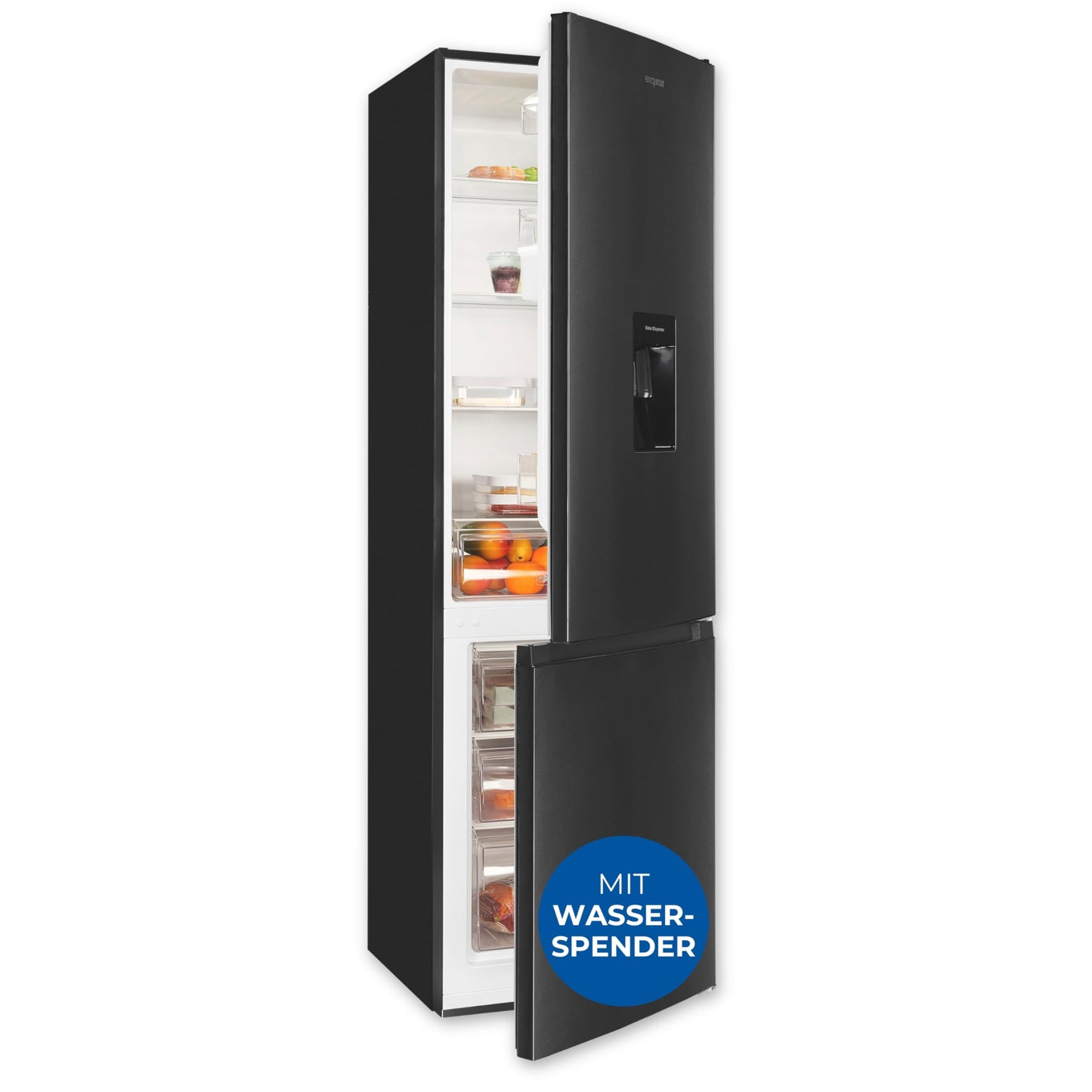 Exquisit Fridge-Freezer, 180 cm Height, Fridge with Freezer, 260 Litres, Water Dispenser, Alarm Function, 4-Star Freezer, KGC5265-70-WS-040D inoxlook-az