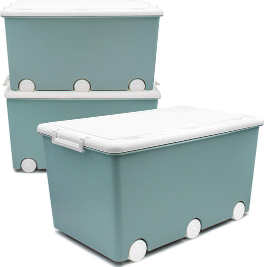 Babykajo 3 Storage Boxes with Lid and Wheels 50 L - Stacking Boxes with Lid Opaque - Plastic Box with Lid for Closing - Boxes Storage with Lid