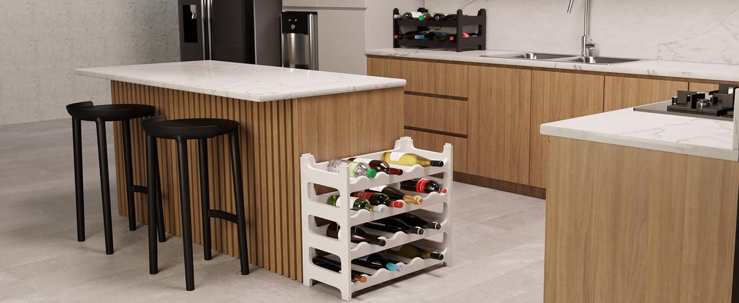 Artecsis Stackable Plastic Wine Rack for 48 Bottles, Sturdy Catering Quality Bottle Rack, Modular Expandable, Black