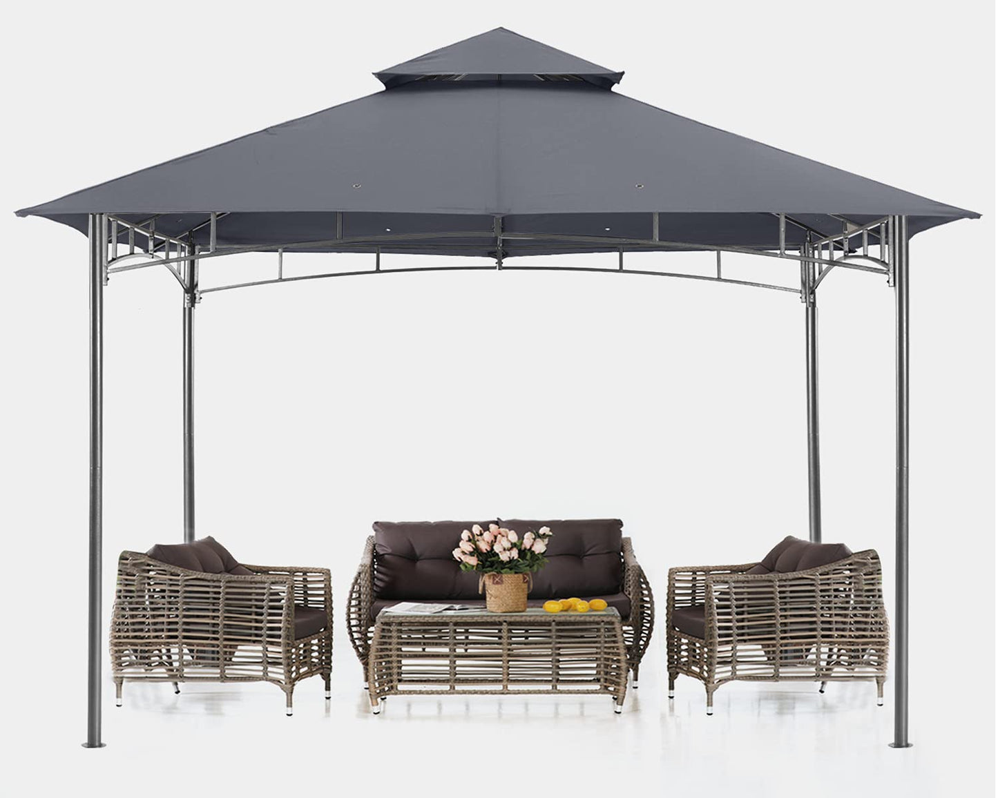 ABCCANOPY Pavillon 2.5x2.5m Wasserdicht Stabil Winterfest Gartenpavillon，Doppeldachweichdach Hinterhof-Partyzelt mit Netz für Schatten und Regen,Grau