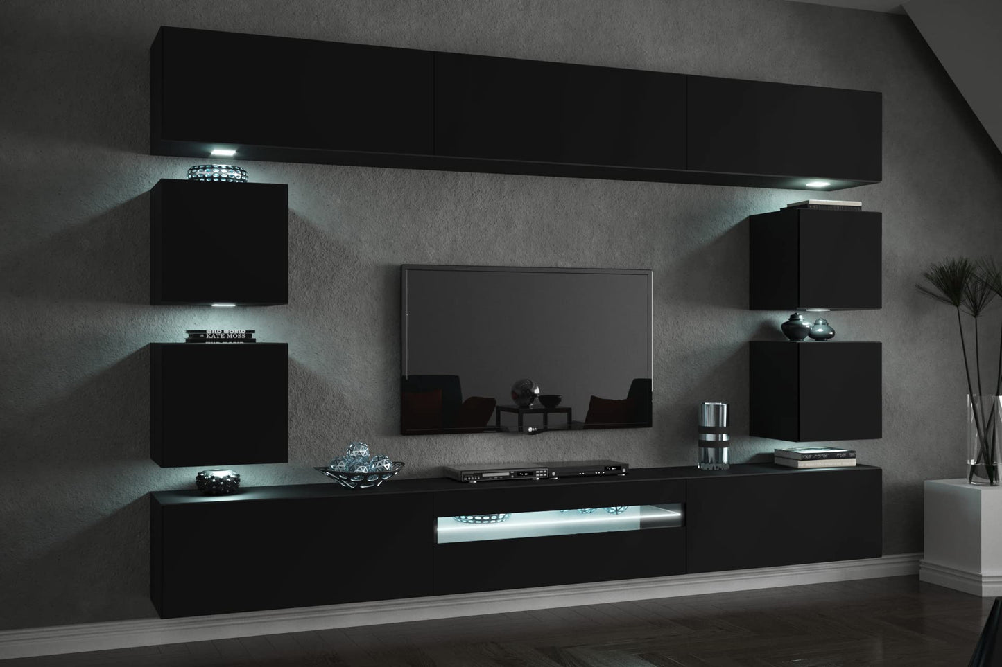 Future C81 Living Room Wall Cabinet, Media Storage Cabinet Furniture with LED Lighting, Wall Furniture