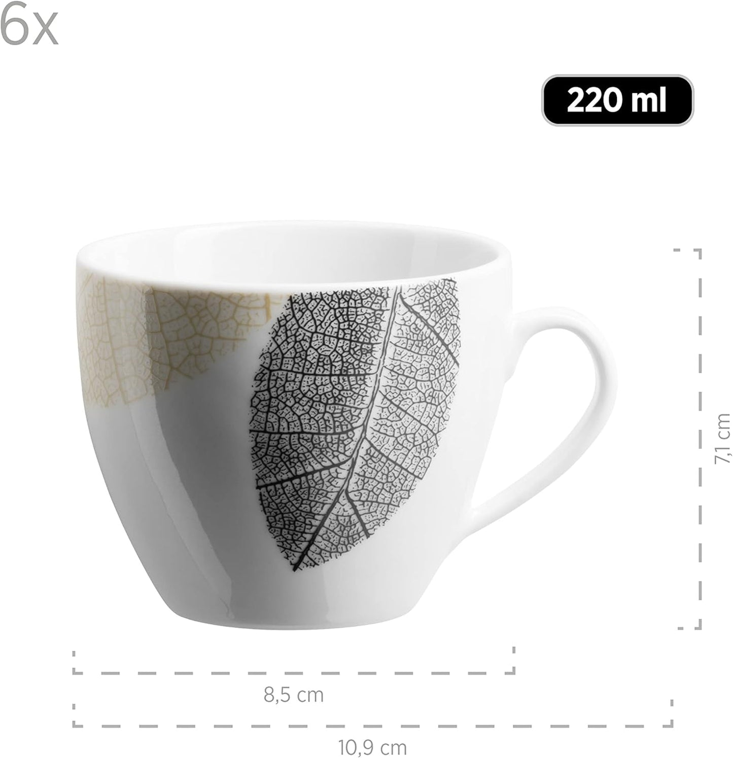 MÄSER 931215 Nicely Decorated Crockery Set for 6 People, 30-Piece Crockery Set with Rimless Shapes, Porcelain, White