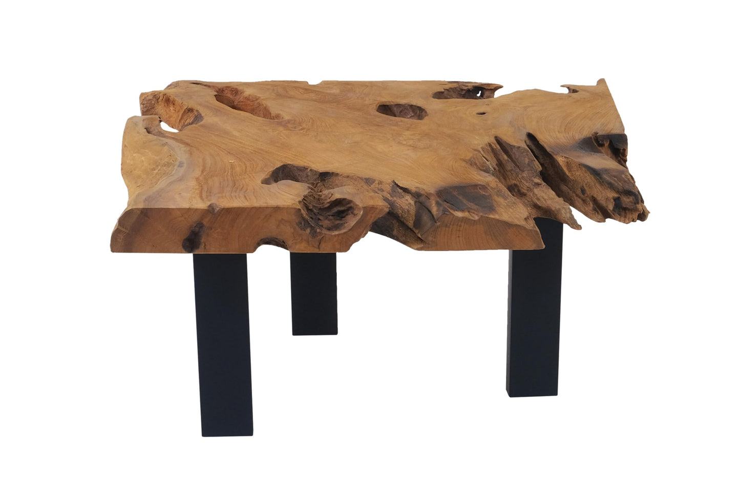 SAM Ibiza Coffee Table, Side Table Made of Root Wood, Solid Teak Wood + Natural, Sofa Table with Metal Legs, Black, 110 x 60 x 40 cm